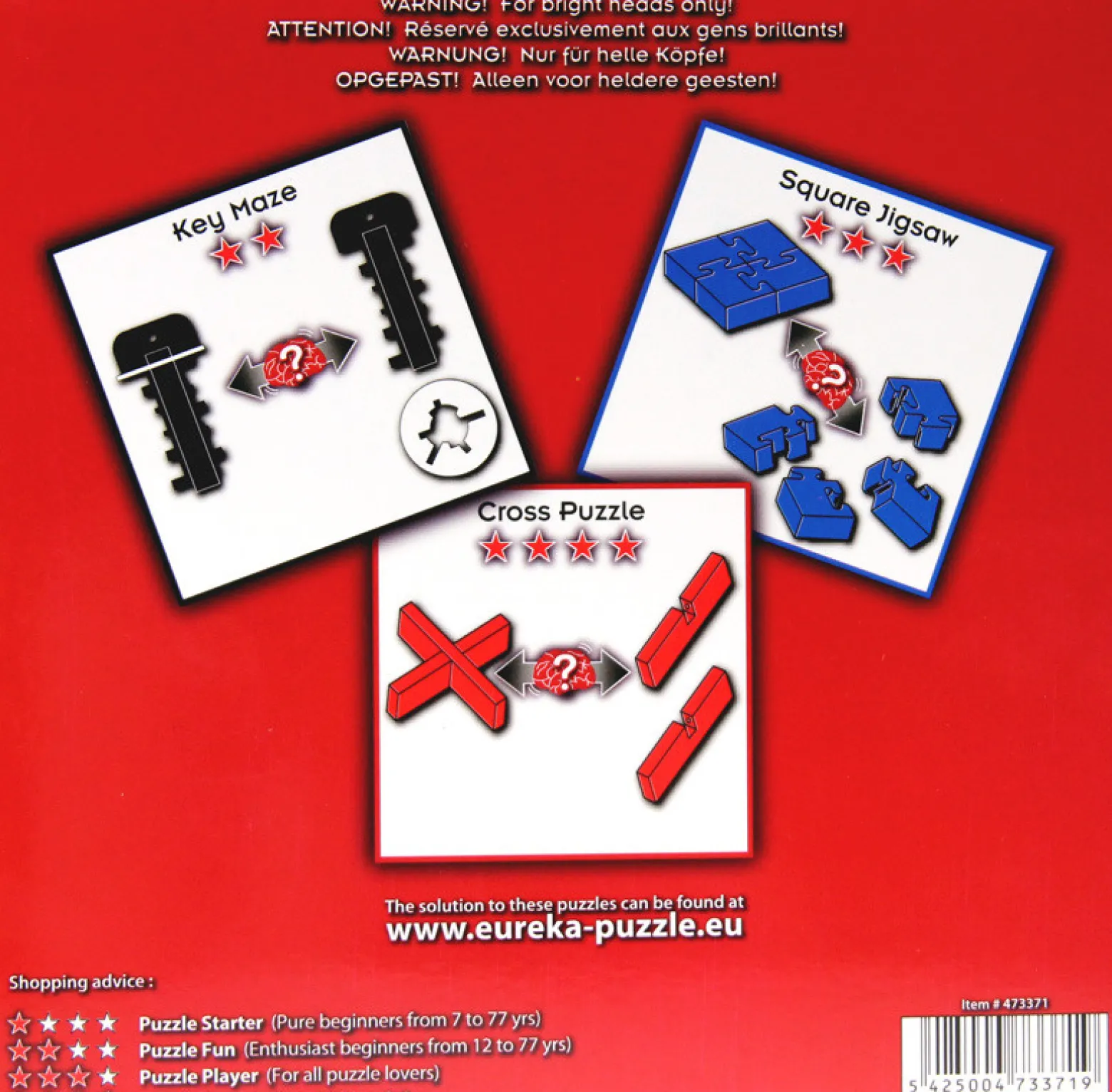 Łamigłówki INTELLIGENT (Key Maze, Square Jigsaw, Cross Puzzle)