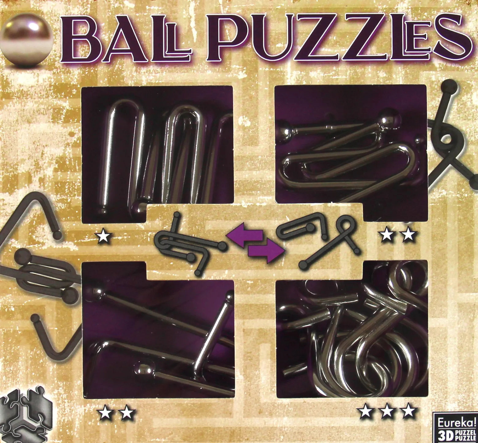 Łamigłówki metalowe 4 szt. BALL PUZZLES - ZESTAW FIOLETOWY
