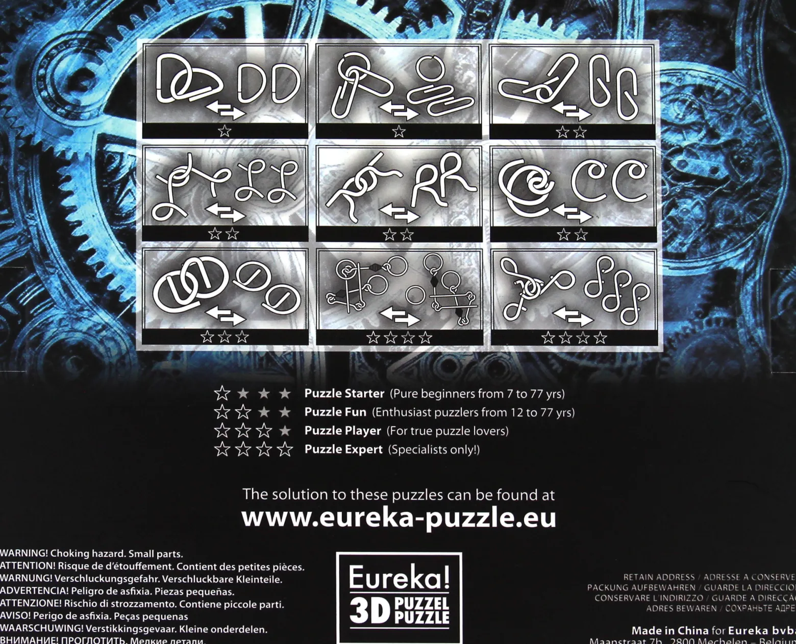 Łamigłówki metalowe 9 szt. STEAMPUNK ZESTAW NIEBIESKI