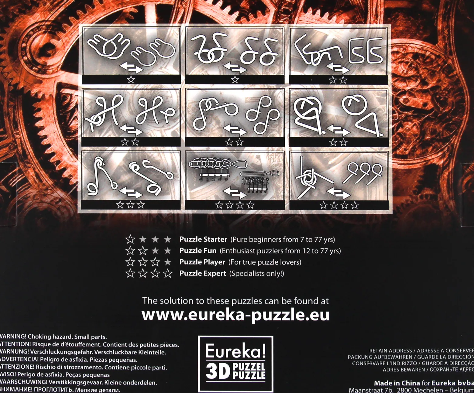 Łamigłówki metalowe 9 szt. STEAMPUNK ZESTAW CZERWONY
