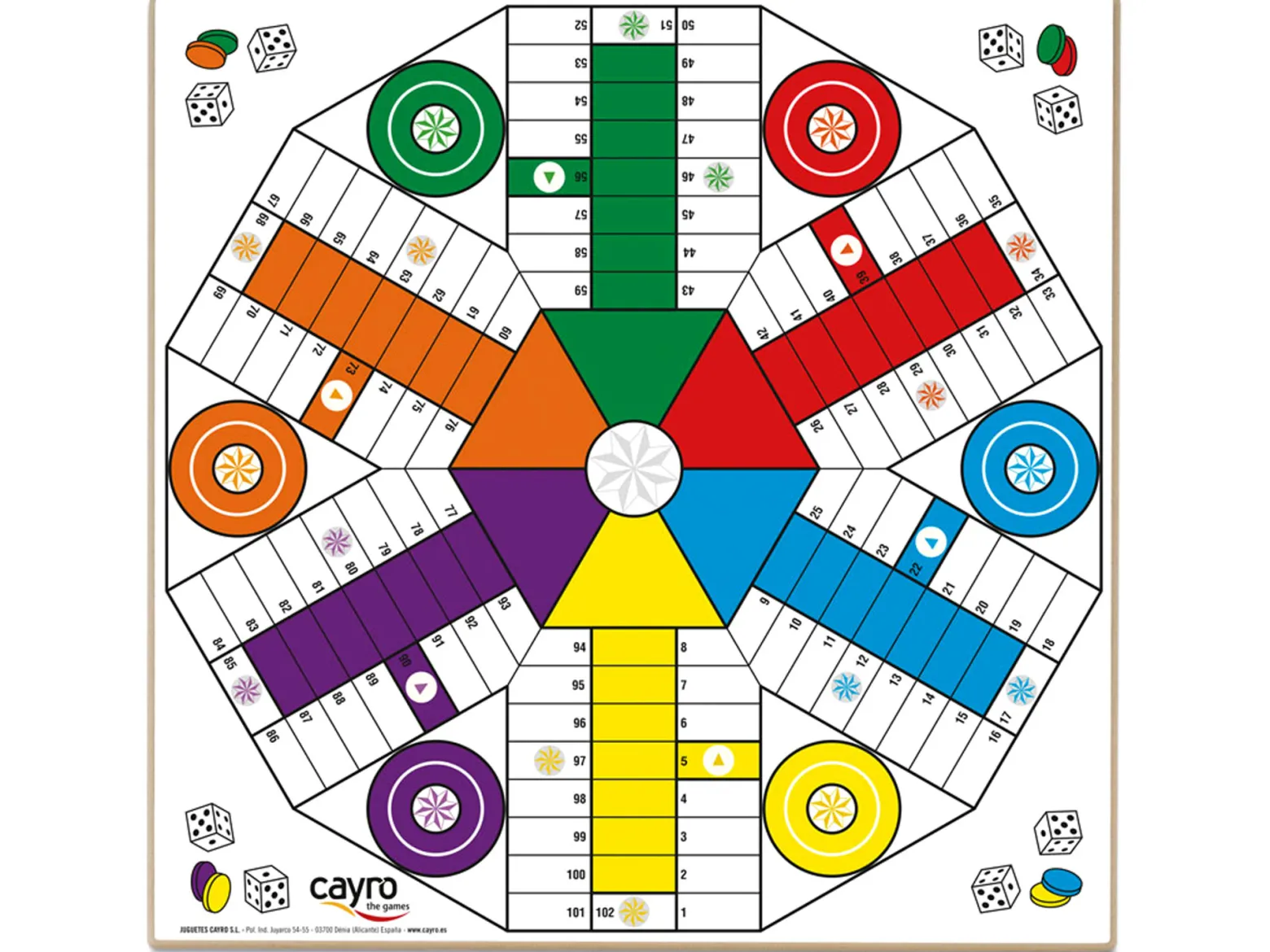 Drewniana plansza do gry (Chińczyk dla 4 i 6 graczy 40x40 cm) (T-134)
