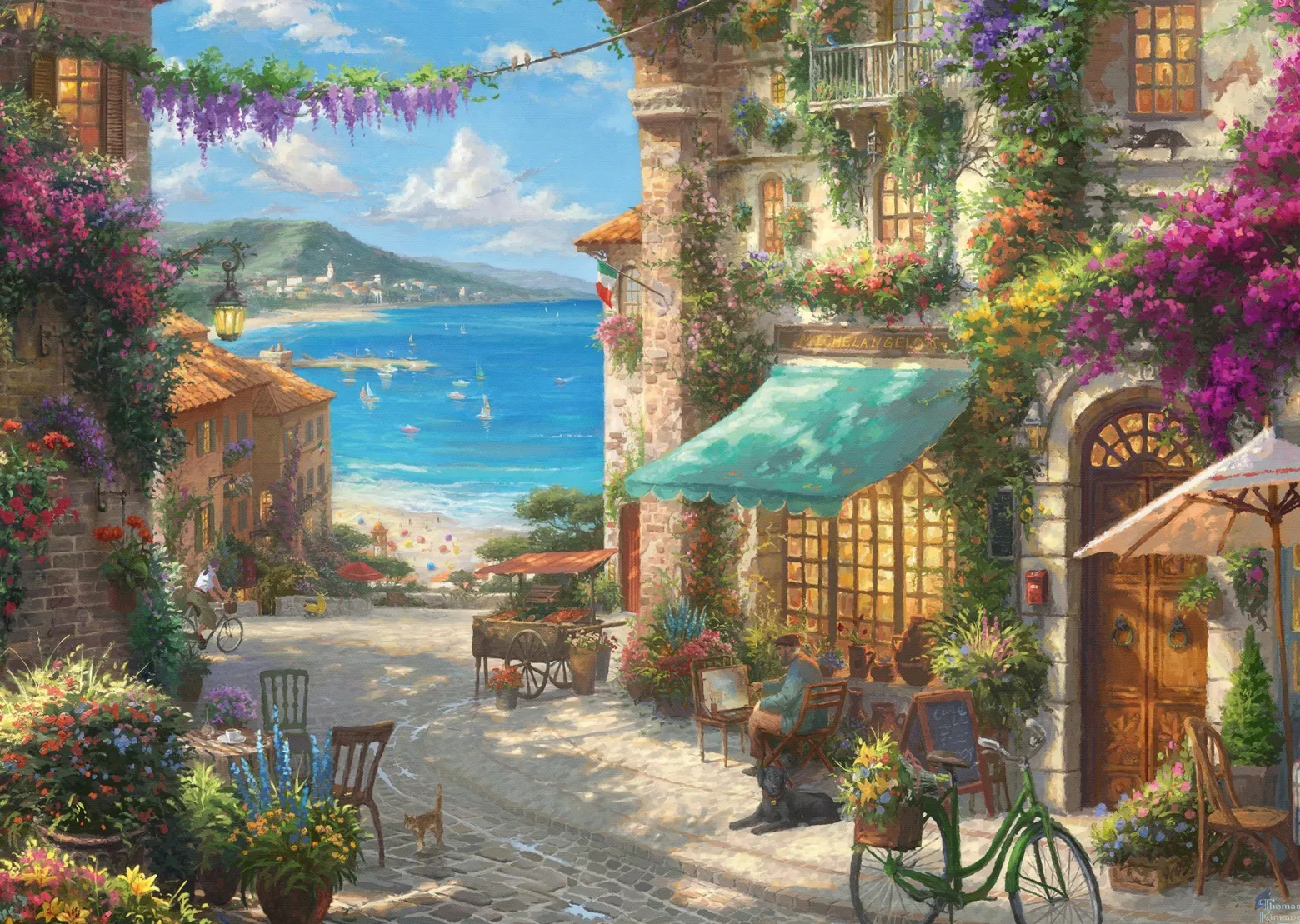 PQ Puzzle 1000 el. THOMAS KINKADE Kawiarenka na Włoskiej Riwierze