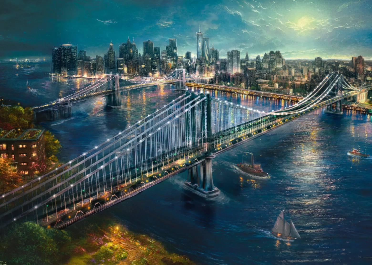 PQ Puzzle 2000 el. THOMAS KINKADE Światło księżyca nad Manhattanem / Nowy Jork / USA