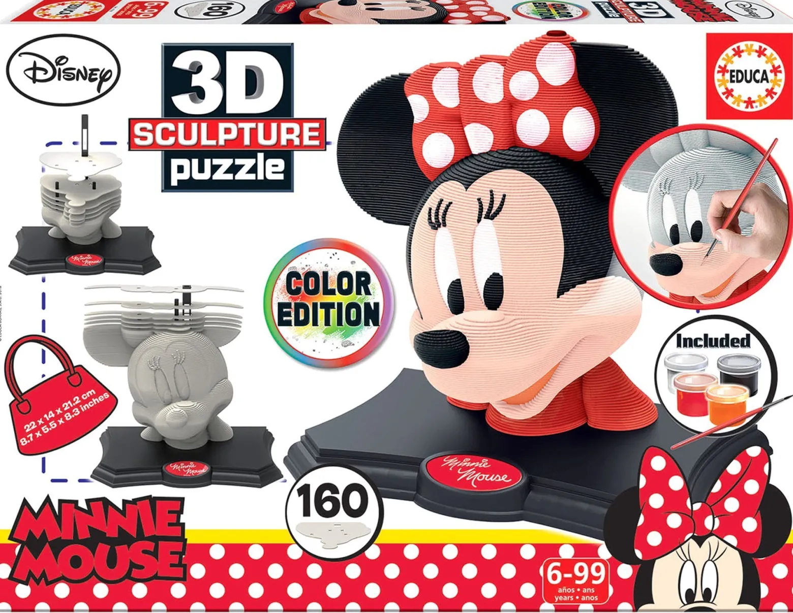 Puzzle 3D 160 el. Myszka Minnie (rzeźba do pomalowania)