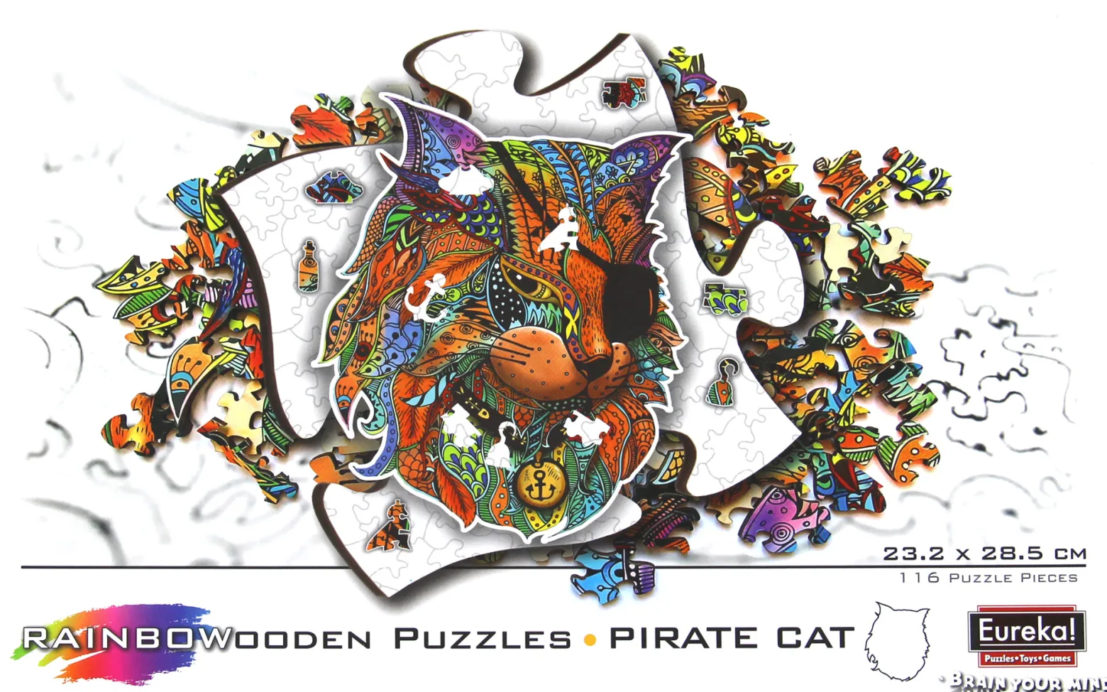 Puzzle drewniane / kolorowe 116 el. - Kot (Pirat)