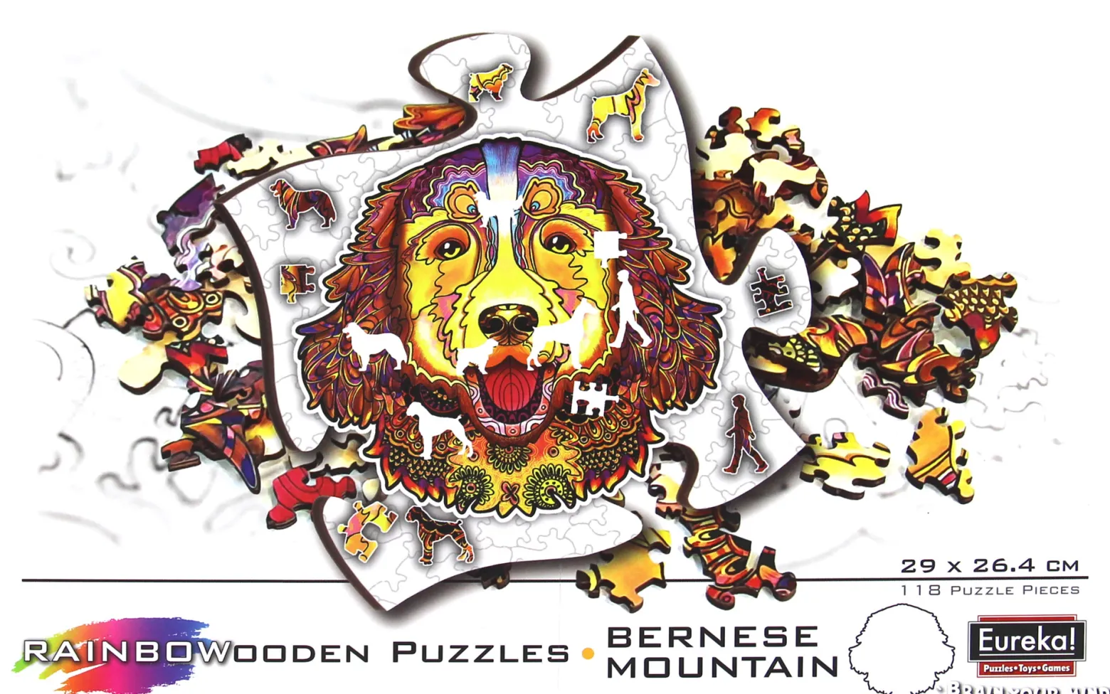 Puzzle drewniane / kolorowe 118 el. - Berneński pies pasterski