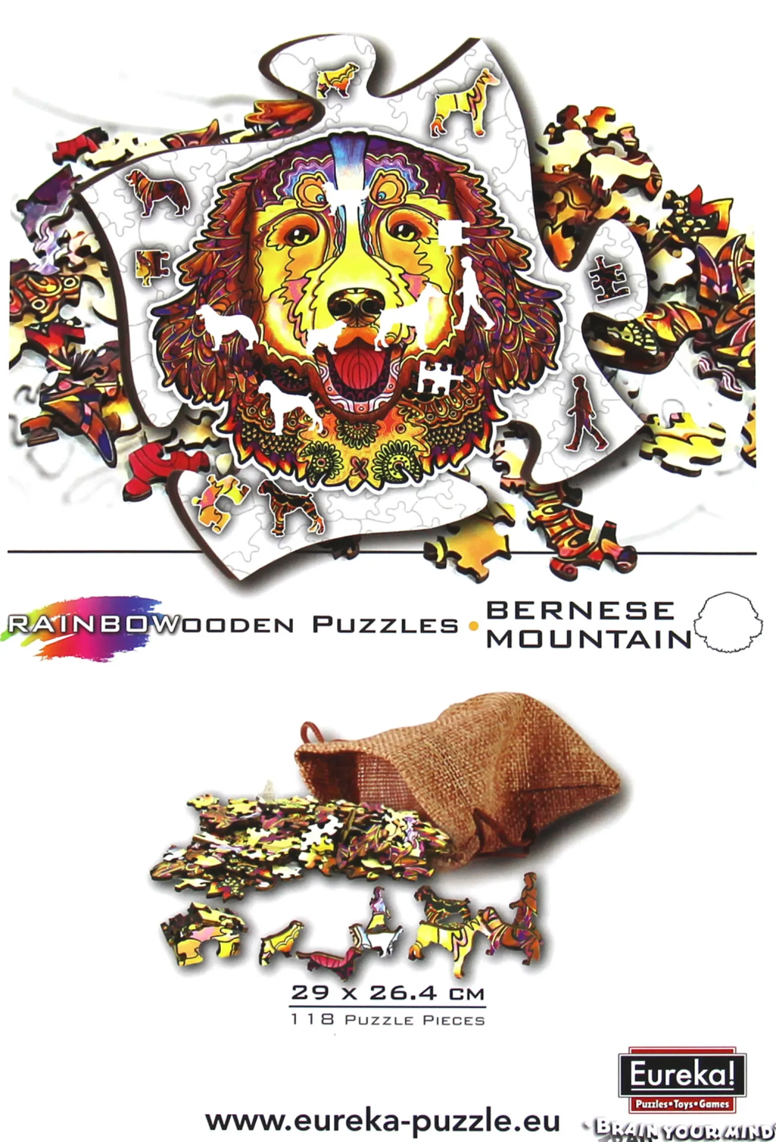 Puzzle drewniane / kolorowe 118 el. - Berneński pies pasterski