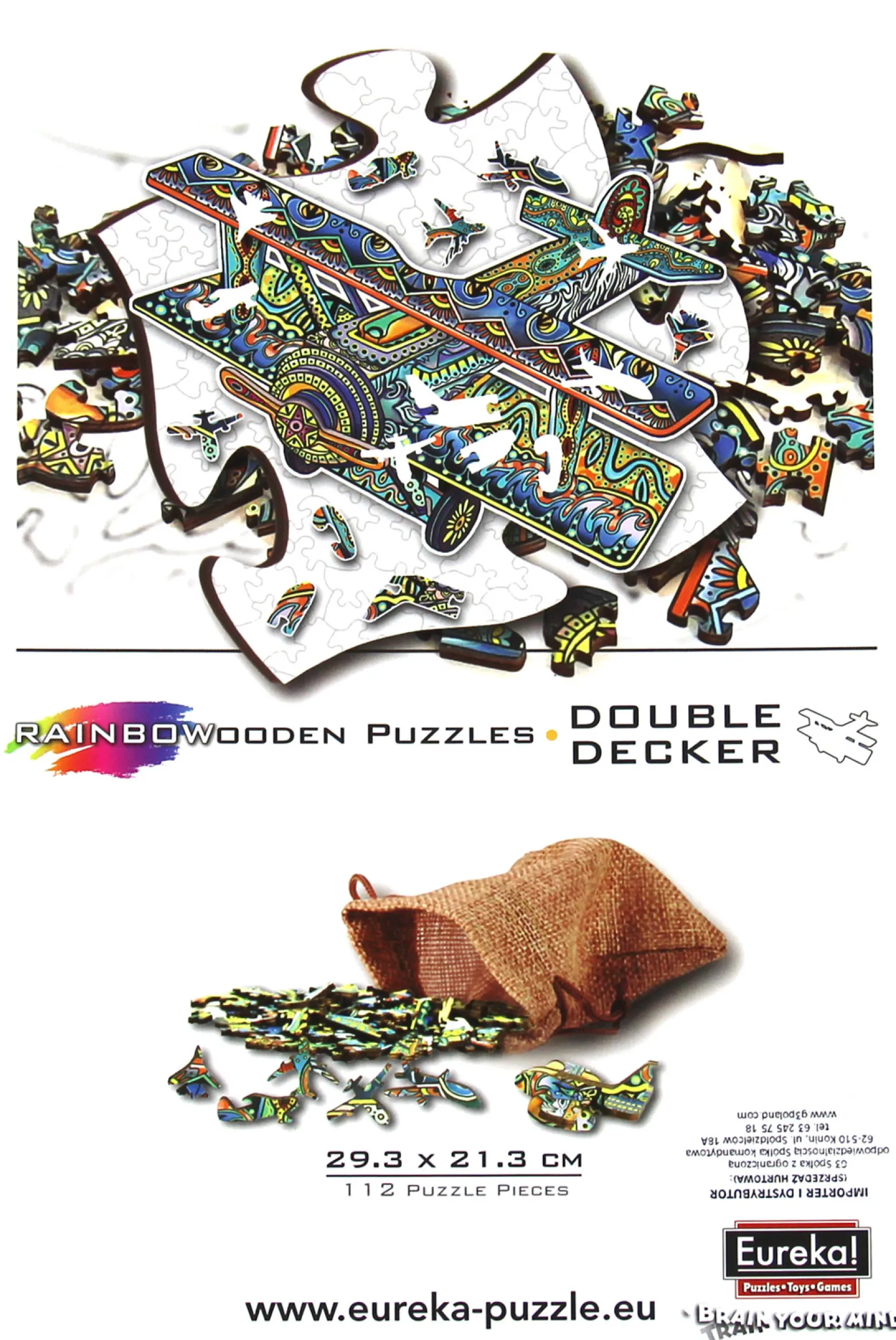 Puzzle drewniane / kolorowe 112 el. - Dwupłatowiec