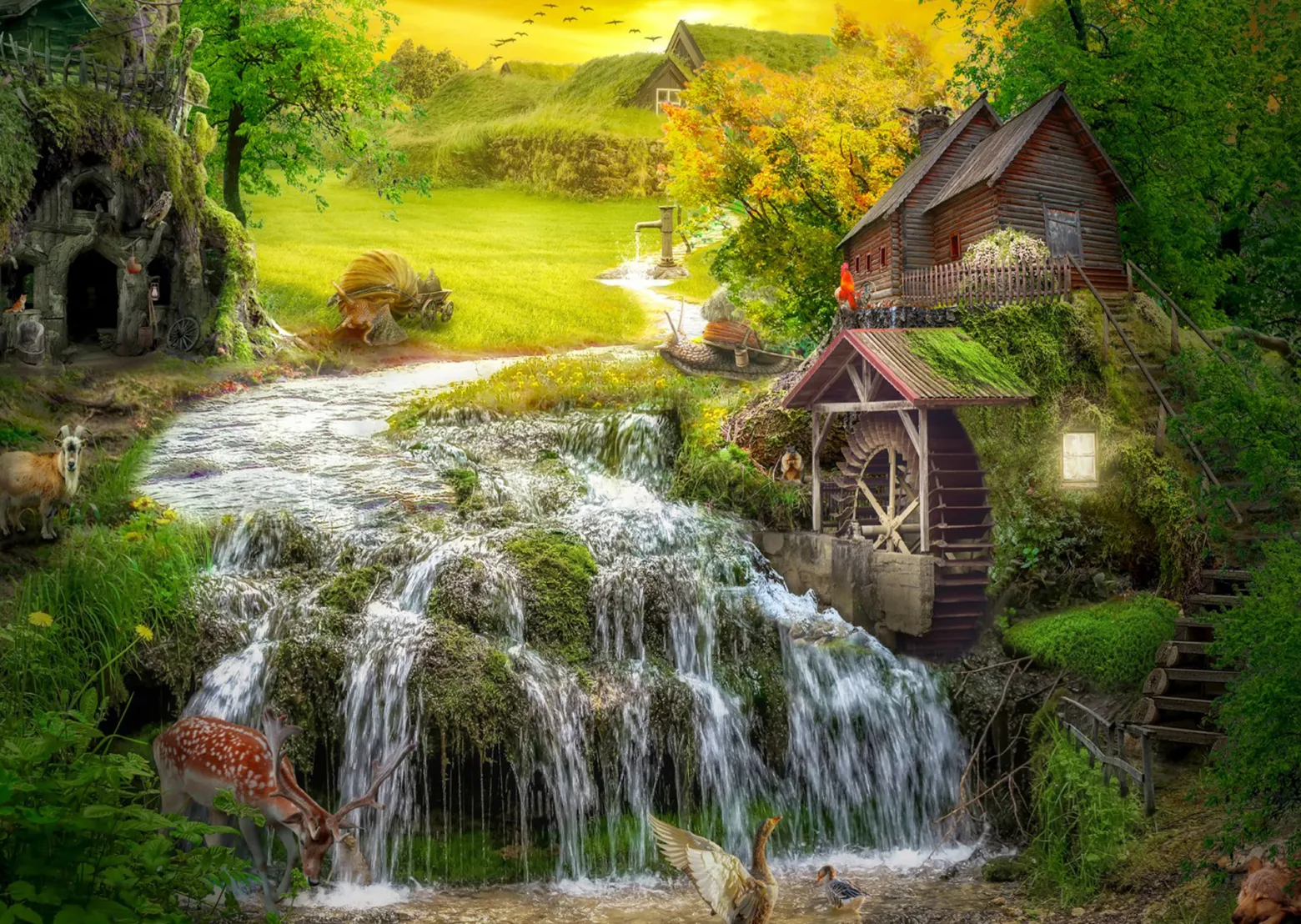 Puzzle 1000 el. Chatka z młynem wodnym