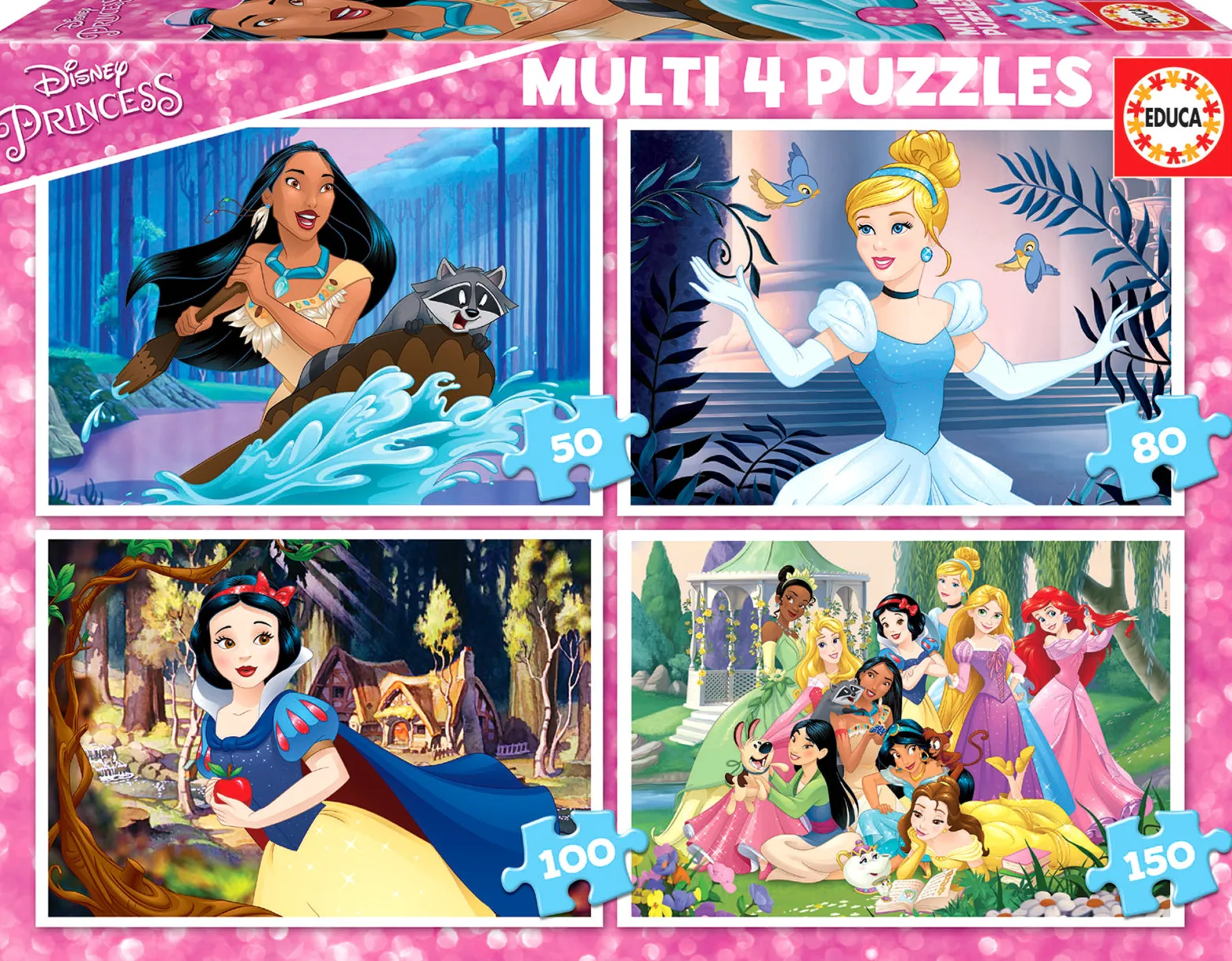 Puzzle 50 el. + 80 el. + 100 el. + 150 el. Księżniczki z bajek Disneya