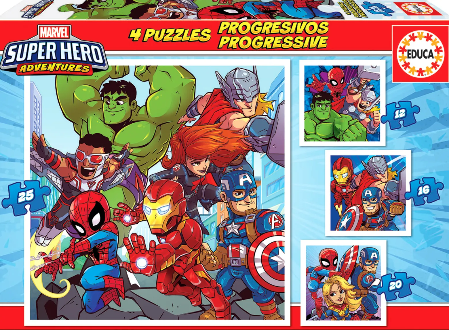 Puzzle 12 el. + 16 el. + 20 el. + 25 el. Marvel Super Hero Adventures