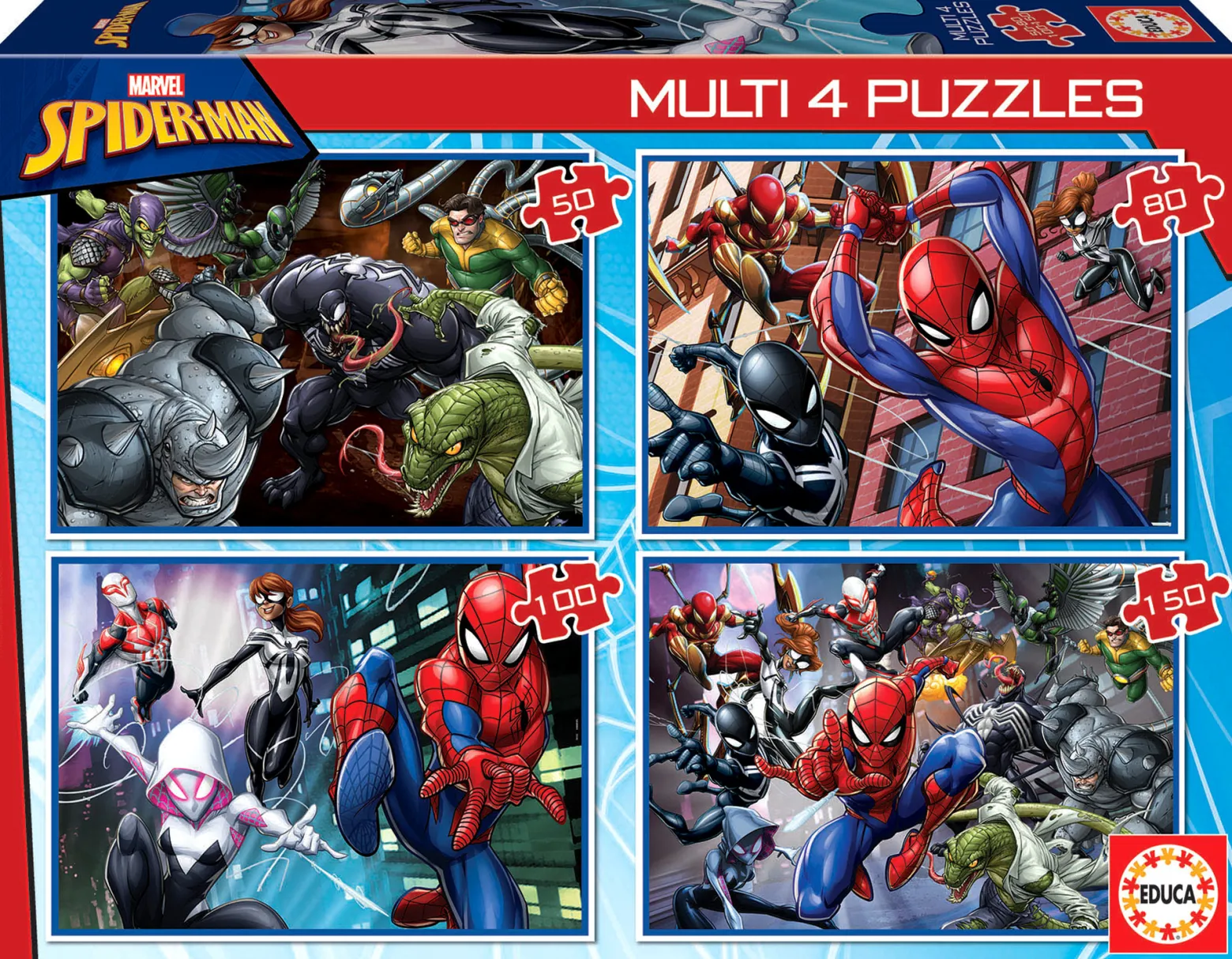 Puzzle 50 el. + 80 el. + 100 el. + 150 el. Spider-Man