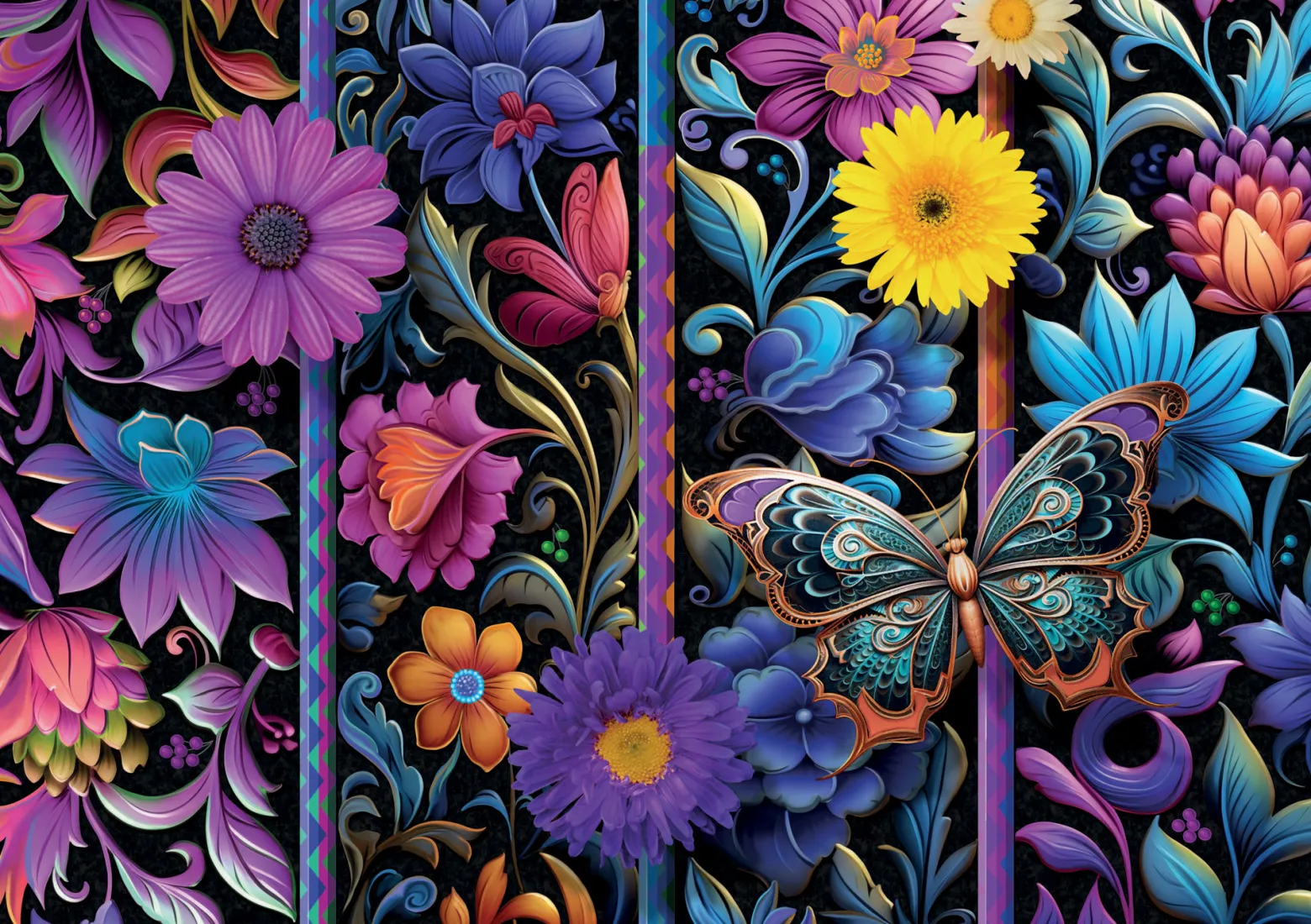 Puzzle 500 el. Kwiaty i motyl