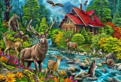 Puzzle 2000 el. Leśna chatka z czerwonym dachem