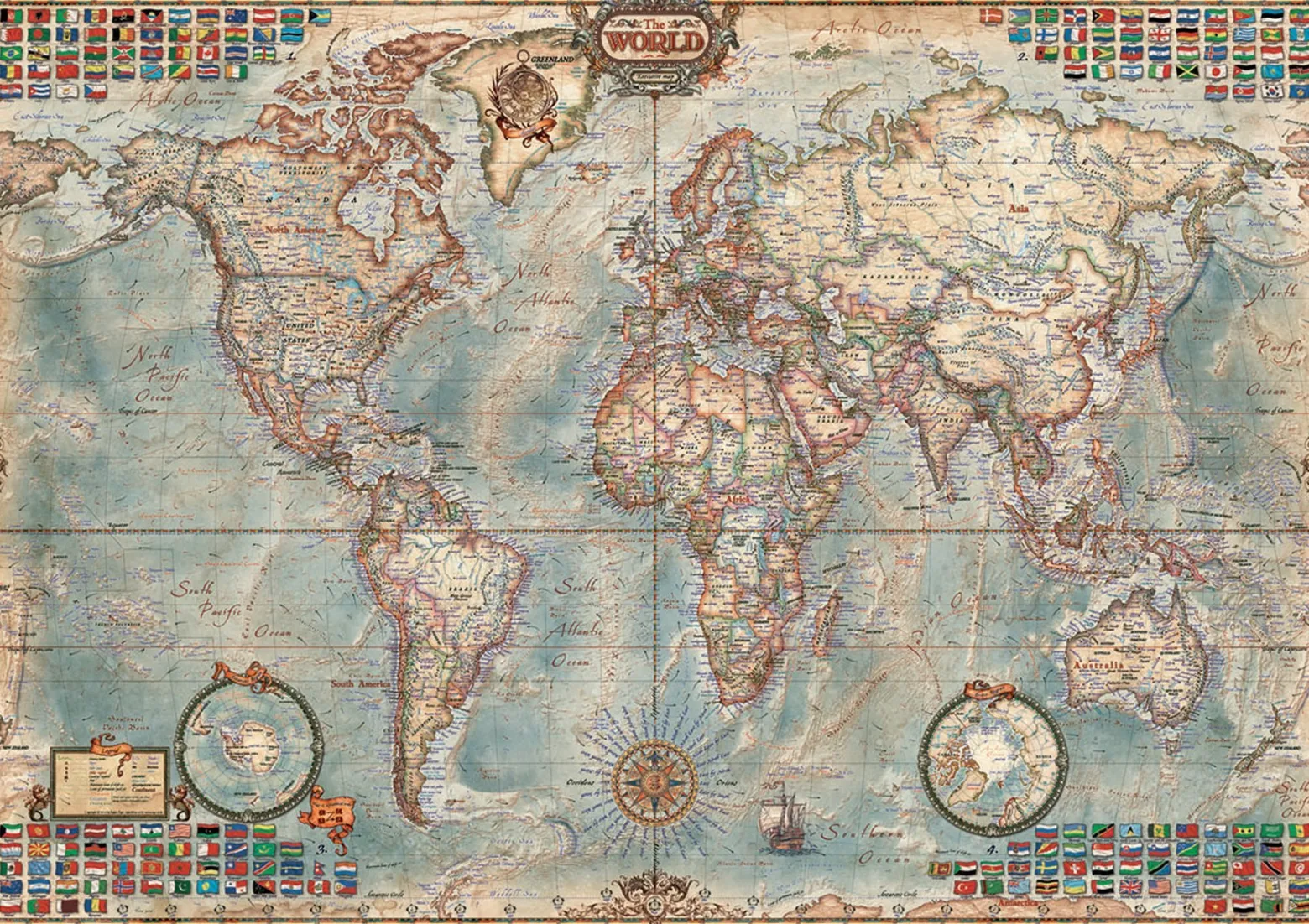 Puzzle 1500 el. Polityczna mapa świata (retro)