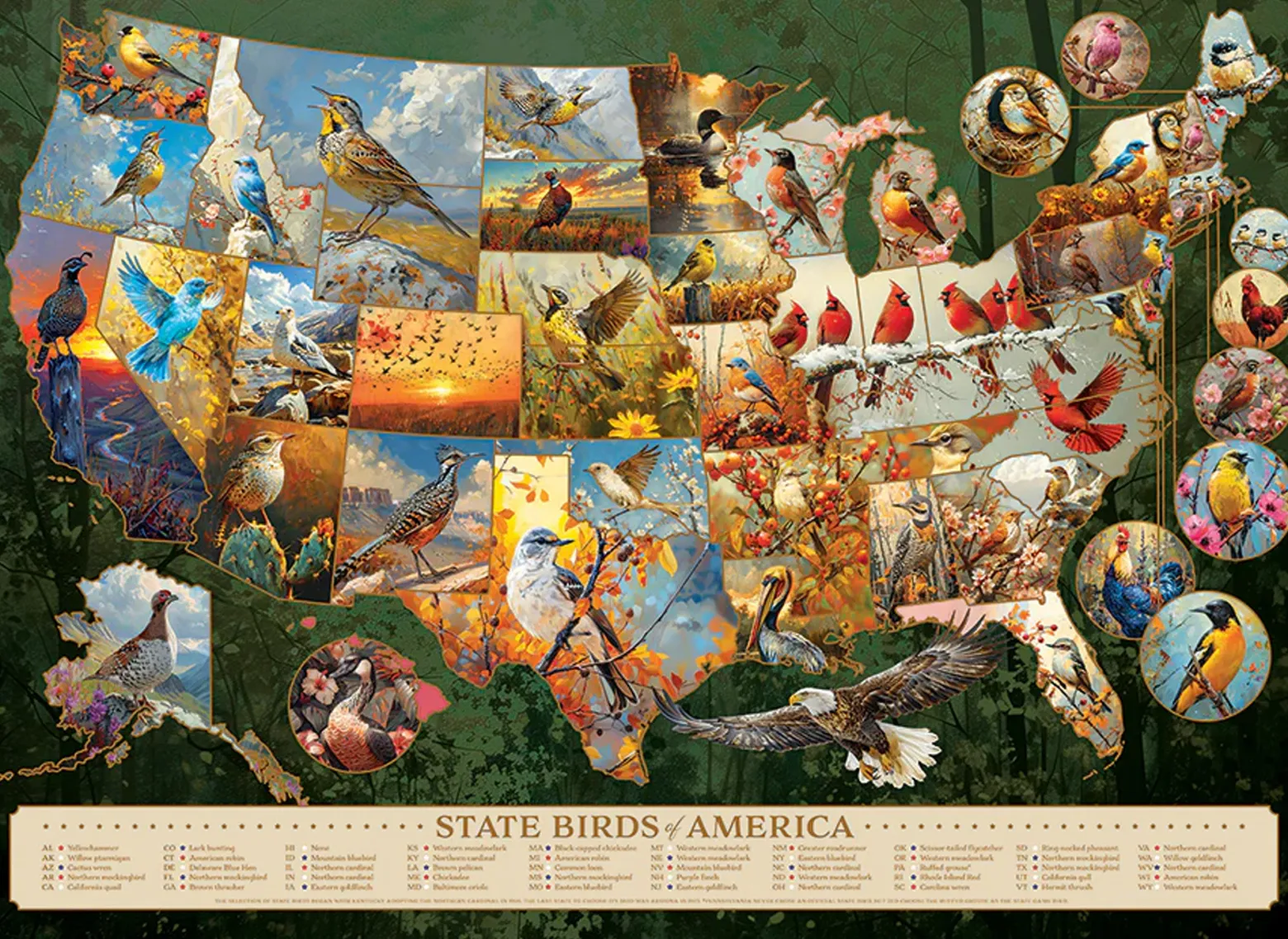 Puzzle 1000 el. Ptaki - symbole amerykańskich stanów