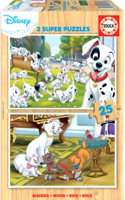 Puzzle 2 x 25 el. 101 dalmatyńczyków / Aryskotraci (drewniane)