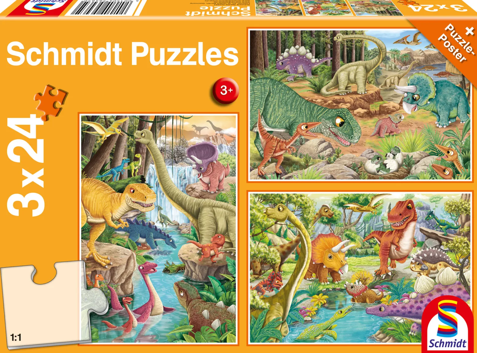 Puzzle 3 x 24 el. Dinozaury