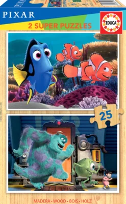 Puzzle 2 x 25 el. Gdzie jest Nemo / Potwory i spółka (drewniane)