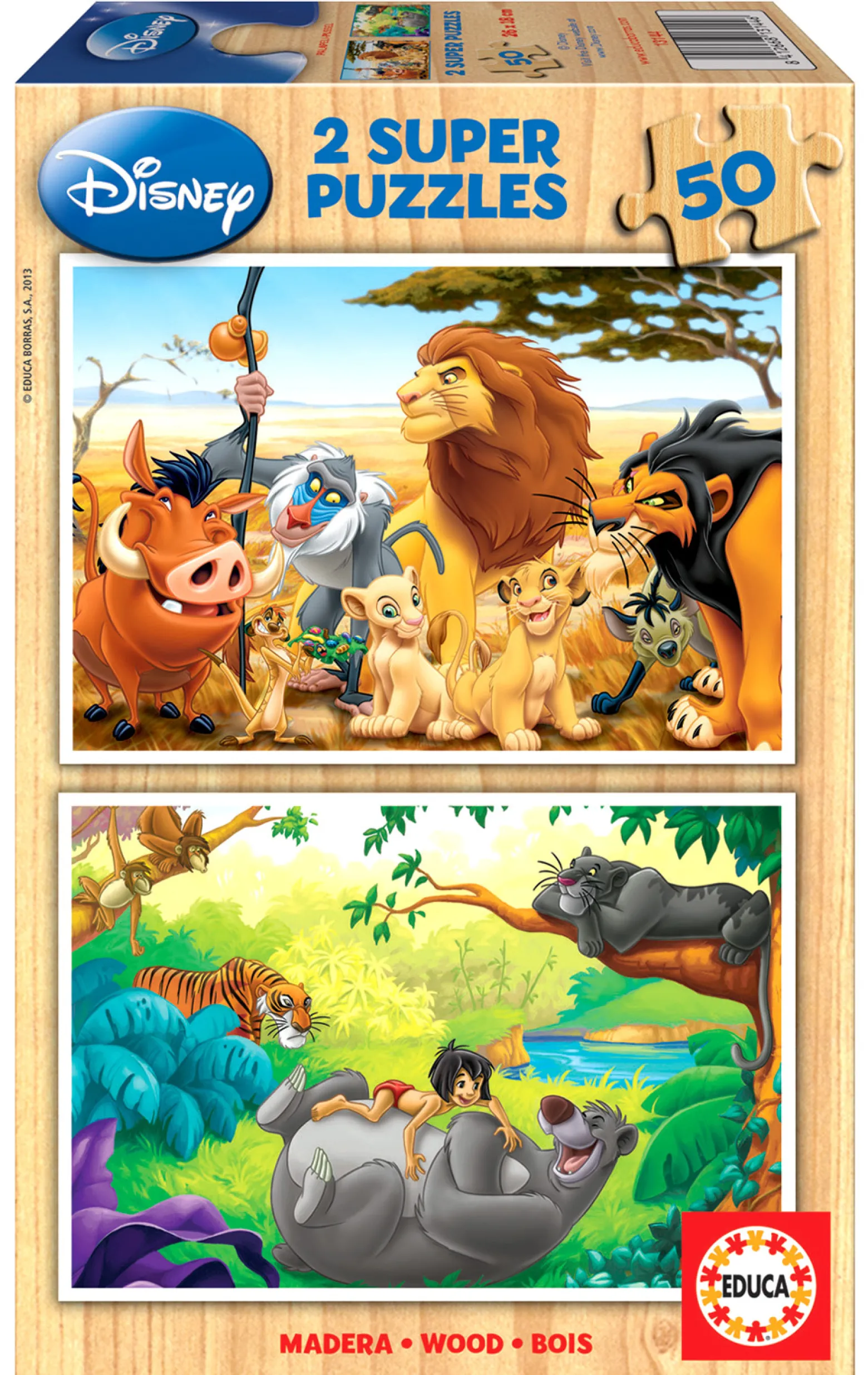 Puzzle 2 x 50 el. Król Lew / Księga dżungli (drewniane)