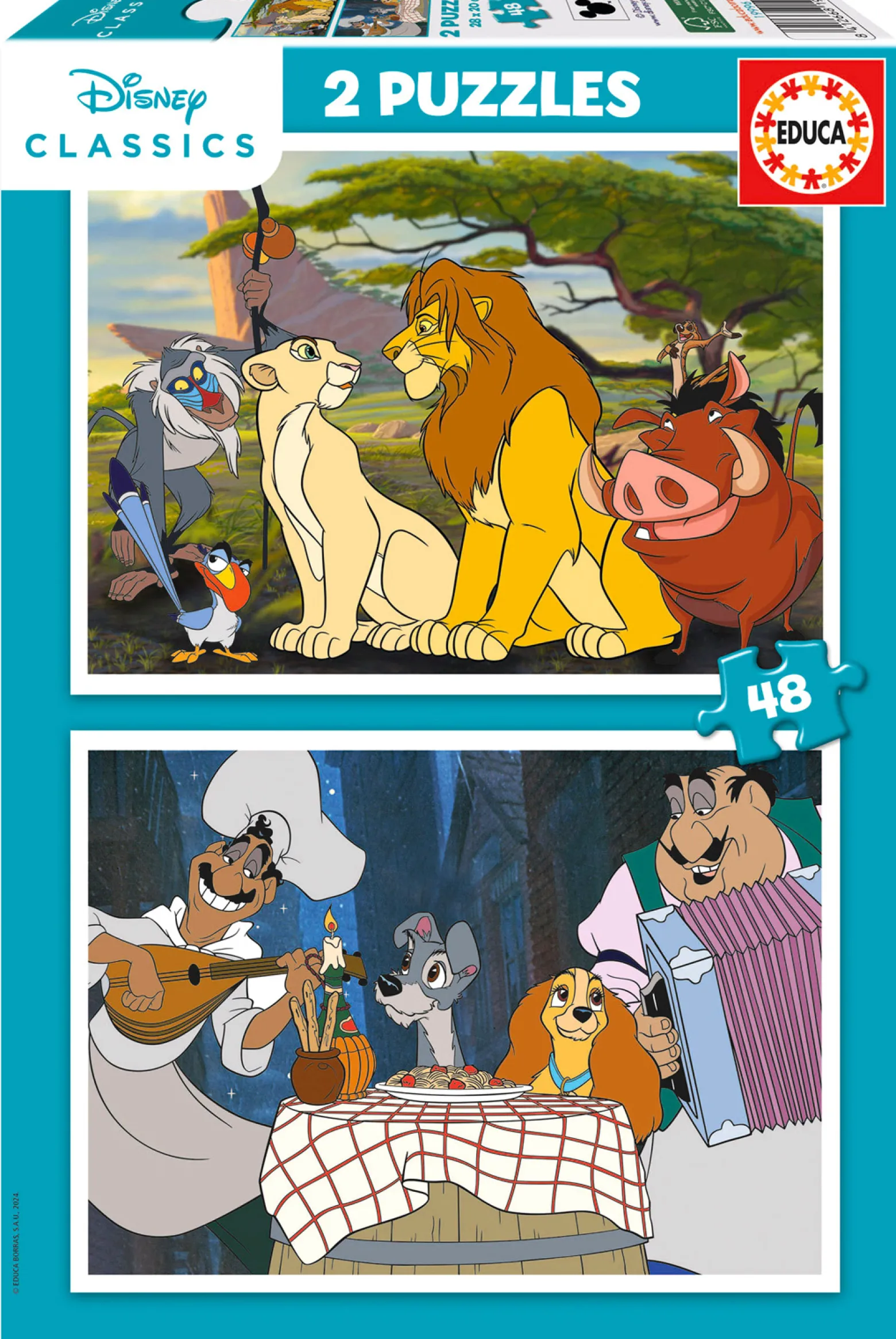 Puzzle 2 x 48 el. Król Lew / Zakochany kundel