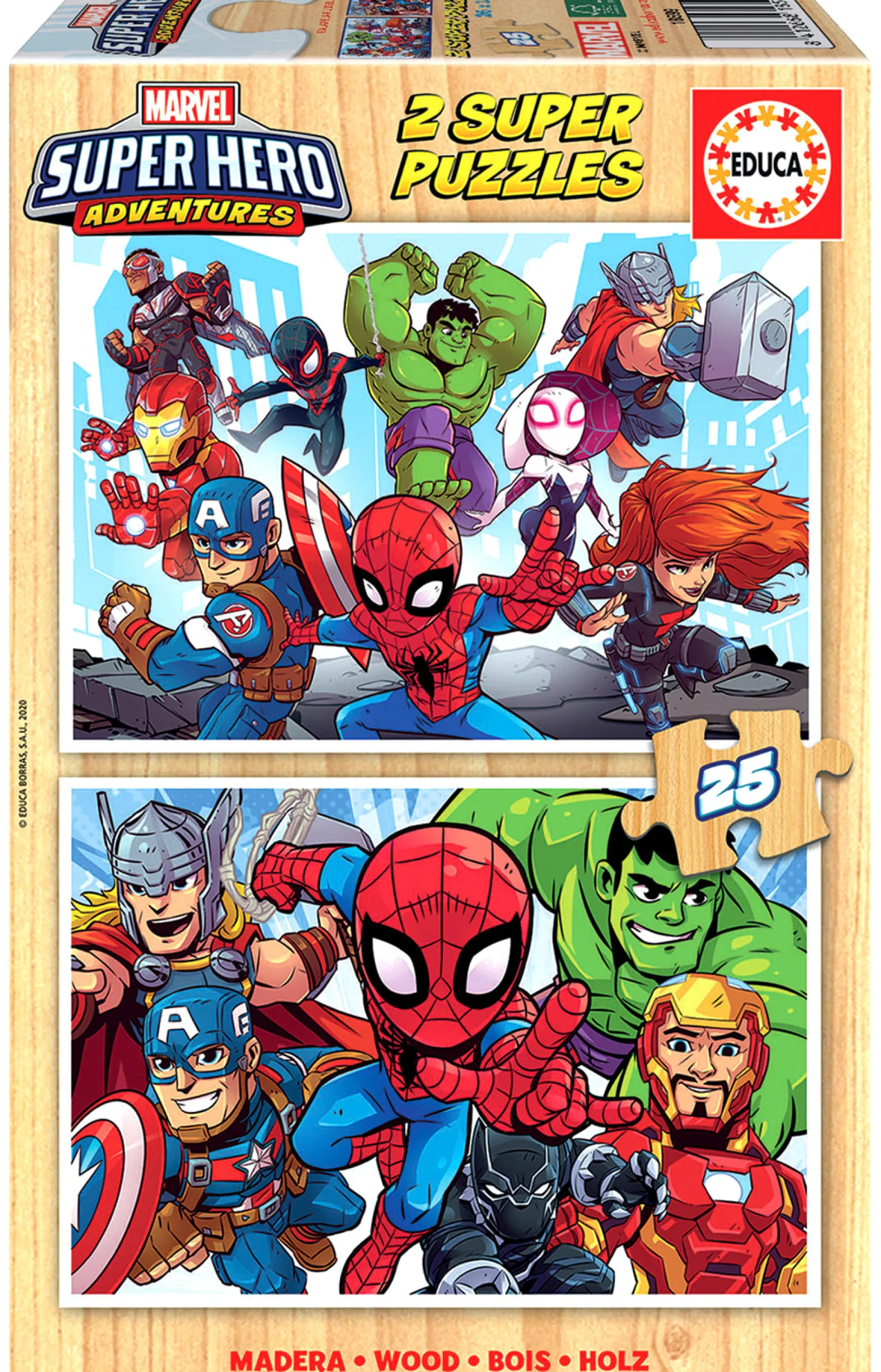 Puzzle 2 x 25 el. Marvel Super Hero Adventures (drewniane)