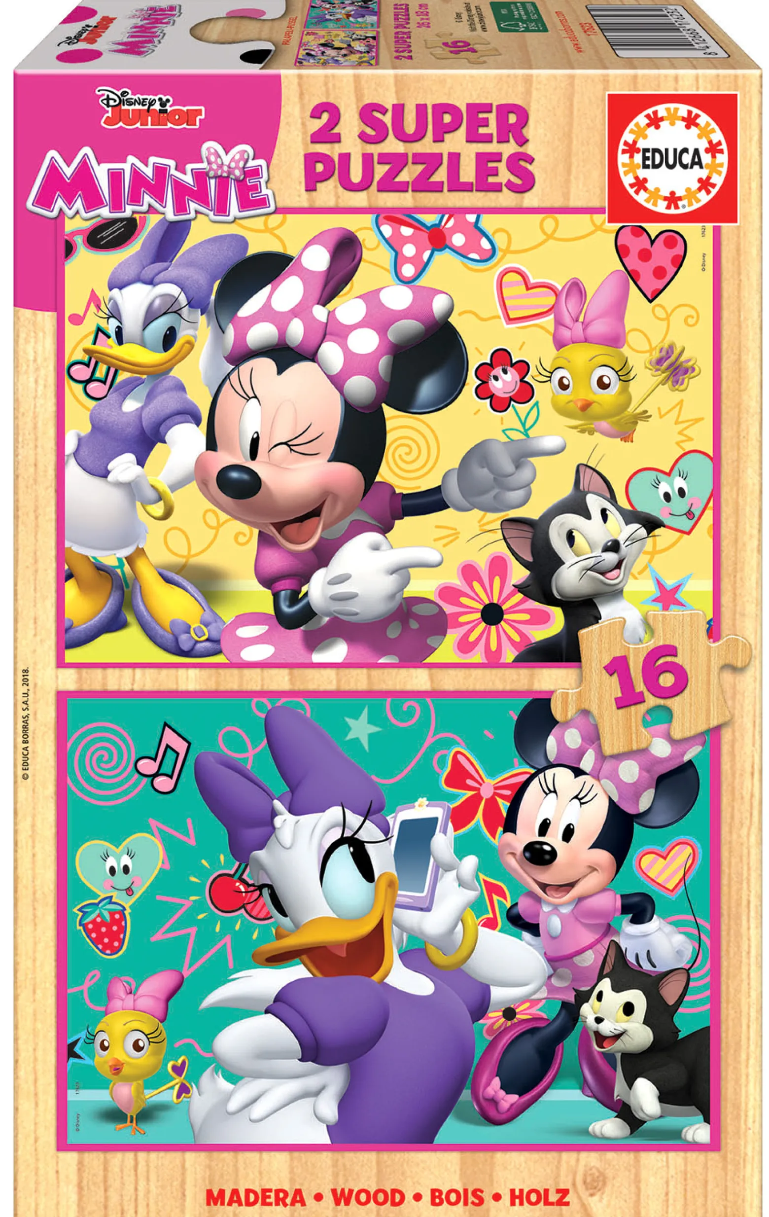 Puzzle 2 x 16 el. Myszka Minnie / Daisy (drewniane)