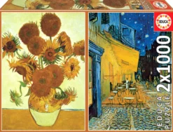 Puzzle 2 x 1000 el. Słoneczniki / Taras kawiarni w nocy, Vincent van Gogh