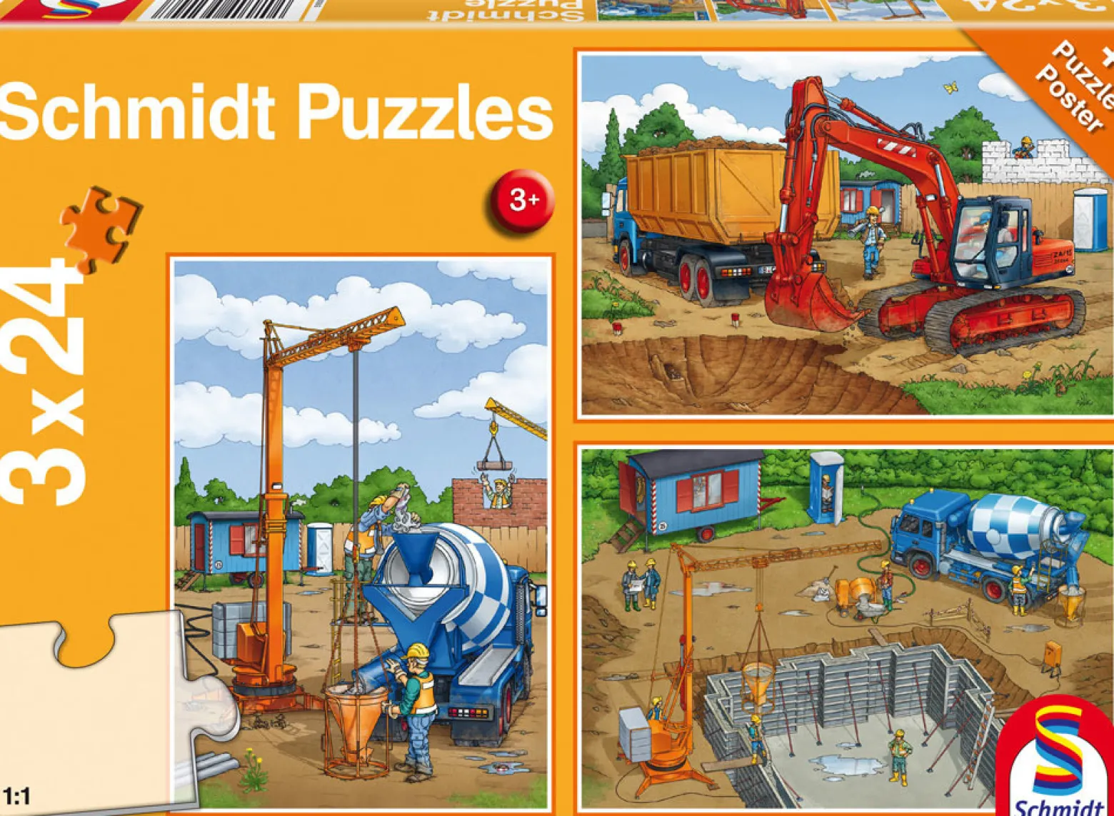 Puzzle 3 x 24 el. Uwaga! Roboty budowlane