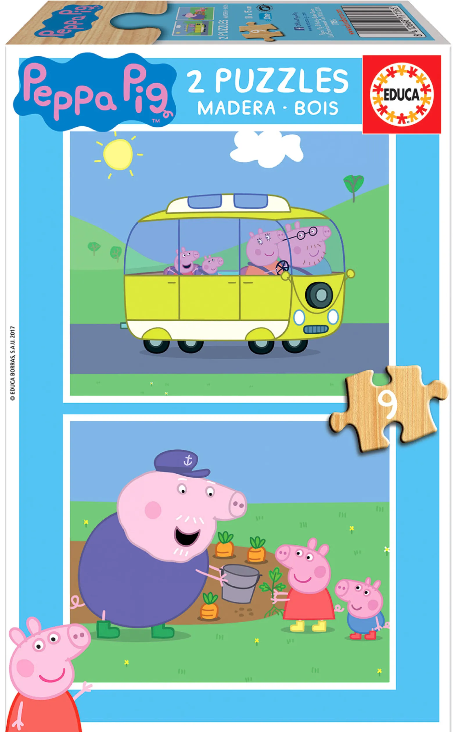 Puzzle 2 x 9 el. Świnka Peppa (drewniane)